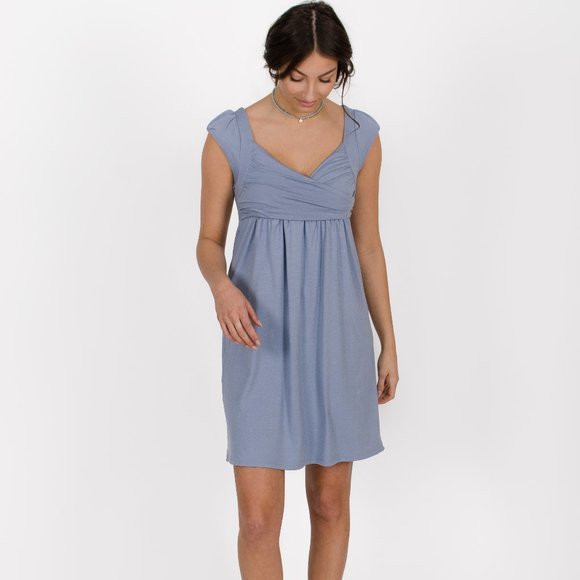 Blue bamboo rayon dress knee length cap sleeves - Picture 1 of 3